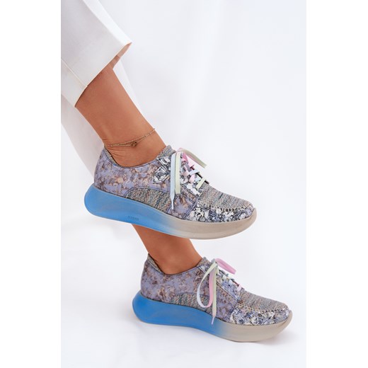 Półbuty Sneakersy Damskie Skóra Naturalna Niebieskie Platforma Maciejka  06776A-06 ze sklepu ZAZOO w kategorii Półbuty damskie - zdjęcie 179535698