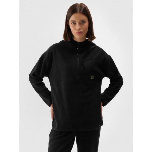 Damski polar z kapturem nierozpinany 4F 4FWAW24TFLEF248 - czarny ze sklepu Sportstylestory.com w kategorii Bluzy damskie - zdjęcie 179535836