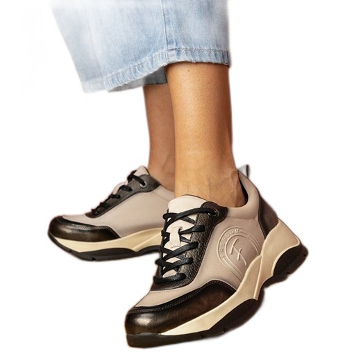 Szare sportowe sneakersy damskie ze sklepu ButyModne.pl w kategorii Buty sportowe damskie - zdjęcie 179536799