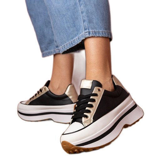 Czarne sneakersy trampki na platfotmie ze sklepu ButyModne.pl w kategorii Buty sportowe damskie - zdjęcie 179536838