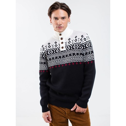 Sweter męski z golfem z motywem norweskim czarny Kristof 906 ze sklepu Big Star w kategorii Swetry męskie - zdjęcie 179541057