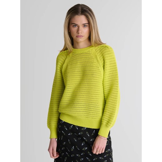 Sweter damski o ażurowym splocie limonkowy Funia 300 ze sklepu Big Star w kategorii Swetry damskie - zdjęcie 179541096