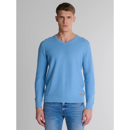 Sweter męski bawełniany klasyczny z dekoltem w serek niebieski Vasonitex 401 ze sklepu Big Star w kategorii Swetry męskie - zdjęcie 179541108