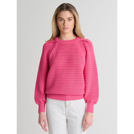 Sweter damski o ażurowym splocie różowy Funia 601 ze sklepu Big Star w kategorii Swetry damskie - zdjęcie 179542069