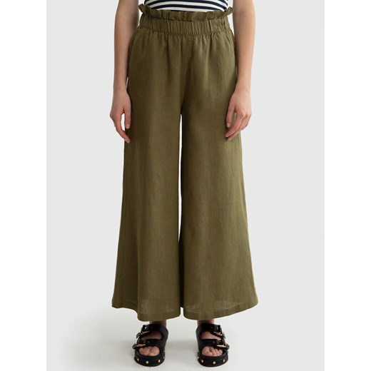 Spodnie damskie lniane z szeroką nogawką paperbag khaki Dorona 303 ze sklepu Big Star w kategorii Spodnie damskie - zdjęcie 179542265