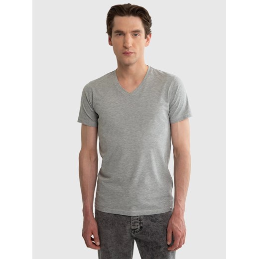 Koszulka męska v-neck z bawełny supima szara Supiclassicov 901 ze sklepu Big Star w kategorii T-shirty męskie - zdjęcie 179542436