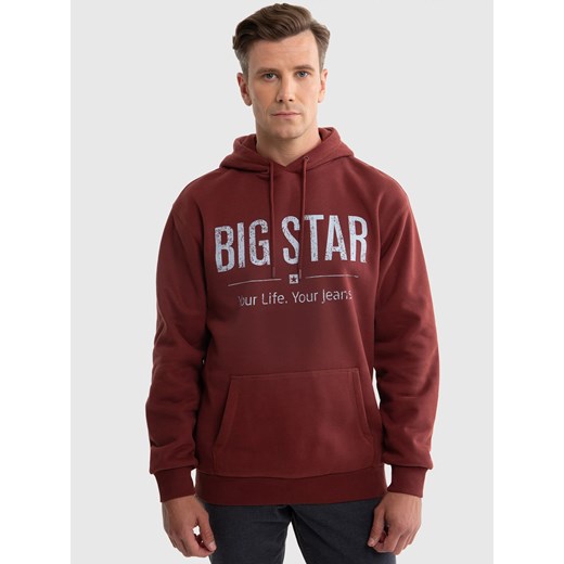 Bluza męska z kapturem z logo BIG STAR bordowa Ashlyno 604 ze sklepu Big Star w kategorii Bluzy męskie - zdjęcie 179543208