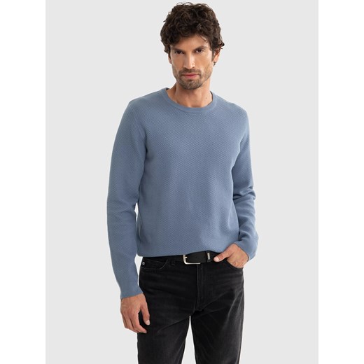 Sweter męski bawełniany klasyczny niebieski Reyli 401 ze sklepu Big Star w kategorii Swetry męskie - zdjęcie 179543996