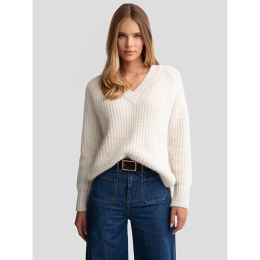 Sweter damski z dekoltem v-neck perłowy Mayamiya 103 ze sklepu Big Star w kategorii Swetry damskie - zdjęcie 179544995