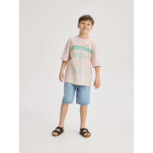 Reserved - Bawełniany t-shirt z nadrukiem - beżowy Reserved 158/164 (12-13 lat) Reserved