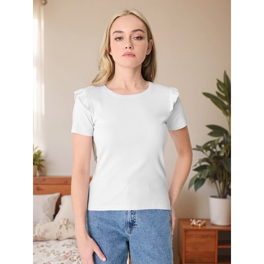 Bluzka damska biała Sinsay z okrągłym dekoltem na wiosnę 