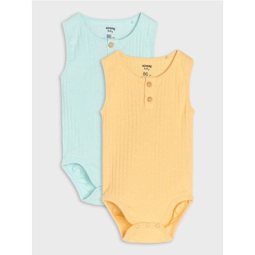 Sinsay - Body z prążkowanej dzianiny z ozdobnymi guzikami 2 pack - żółty ze sklepu Sinsay w kategorii Odzież dla niemowląt - zdjęcie 179572318