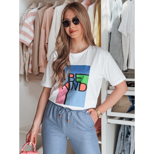 T-shirt damski z nadrukiem KINDBE biały Dstreet RY2614 ze sklepu DSTREET.PL w kategorii Bluzki damskie - zdjęcie 179575638