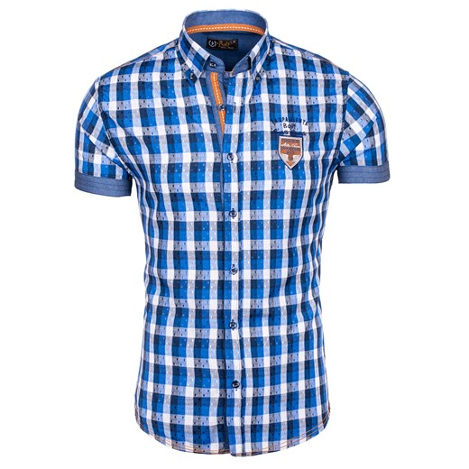 Koszula męska BOLF 5517 kobaltowa - KOBALTOWY denley-pl niebieski Koszule w kratę męskie