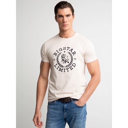 Koszulka męska z dużym haftem kremowa Abelar 103 ze sklepu Big Star w kategorii T-shirty męskie - zdjęcie 179580835