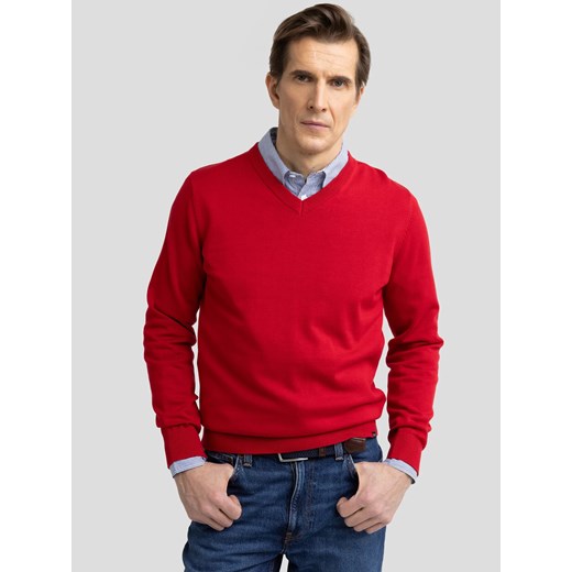 Sweter męski bawełniany z dekoltem v-neck czerwony Vassic 603 ze sklepu Big Star w kategorii Swetry męskie - zdjęcie 179581735