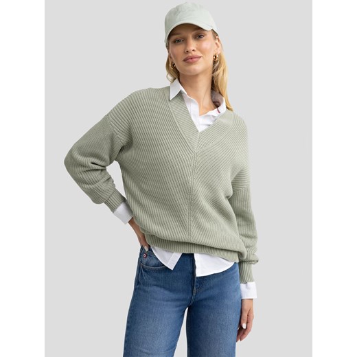 Sweter damski z wiskozy z dekoltem v-neck pistacjowy Cyntiana 300 ze sklepu Big Star w kategorii Swetry damskie - zdjęcie 179582147