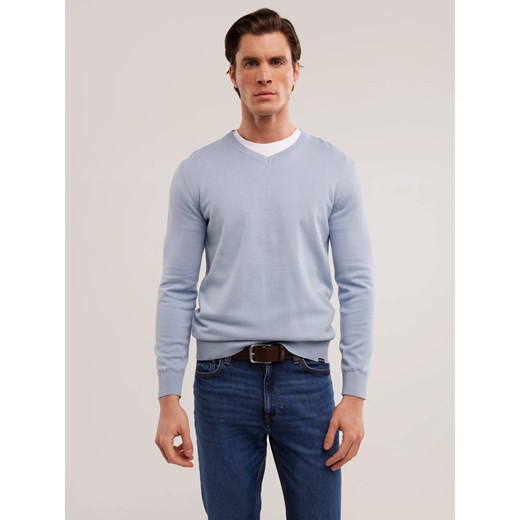 Sweter męski bawełniany z dekoltem v-neck niebieski Vassic 400 ze sklepu Big Star w kategorii Swetry męskie - zdjęcie 179582177