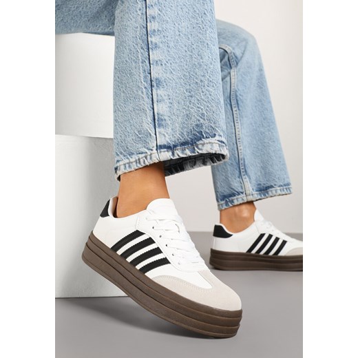 Biało-Czarne Sneakersy Tenisówki Ozdobione Paskami Naire ze sklepu born2be.pl w kategorii Buty sportowe damskie - zdjęcie 179583237