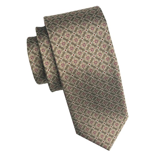 Elegancki i Modny Męski Krawat - Angelo di Monti - Beż, Drobny Wzór Geometryczny KRADM2195 ze sklepu JegoSzafa.pl w kategorii Krawaty - zdjęcie 179585296