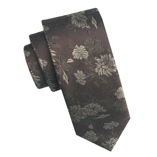 Elegancki i Modny Męski Krawat - Angelo di Monti - Brąz w Kwiaty KRADM2200 ze sklepu JegoSzafa.pl w kategorii Krawaty - zdjęcie 179585306