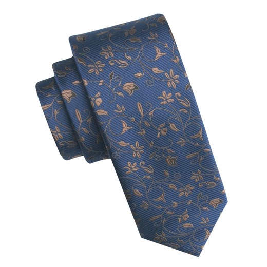 Elegancki i Modny Męski Krawat - Angelo di Monti - Brązowe Kwiatki, Niebieskie Tło KRADM2201 ze sklepu JegoSzafa.pl w kategorii Krawaty - zdjęcie 179585308