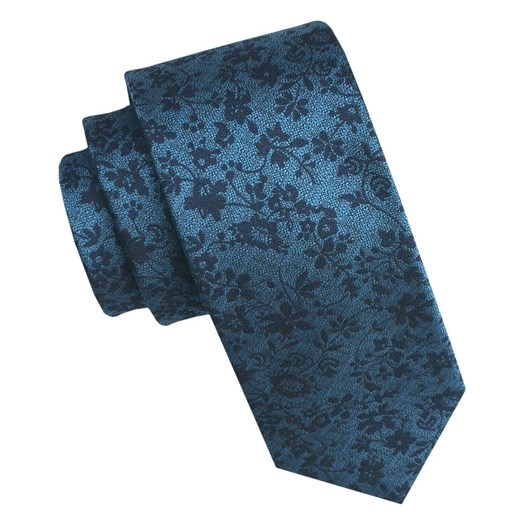 Elegancki i Modny Męski Krawat - Angelo di Monti - Ciemnoniebieski, Wzór Kwiecisty KRADM2192 ze sklepu JegoSzafa.pl w kategorii Krawaty - zdjęcie 179585316