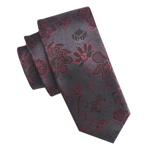 Elegancki i Modny Męski Krawat - Angelo di Monti - Grafitowy w Duże Kwiaty KRADM2194 ze sklepu JegoSzafa.pl w kategorii Krawaty - zdjęcie 179585326