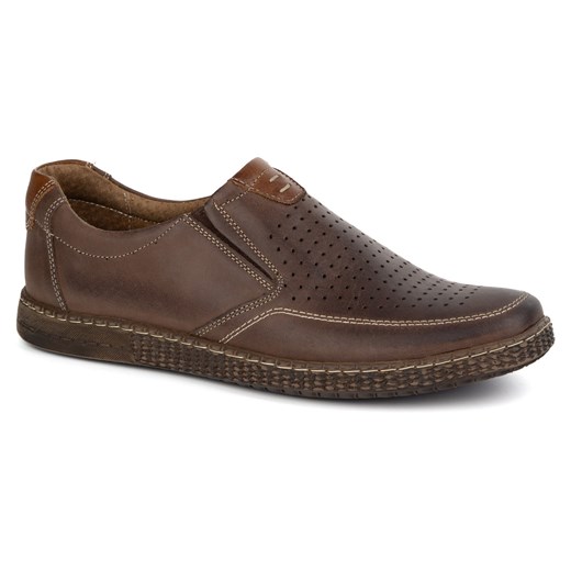 Buty męskie skórzane Casual ażurowe 854/L/2 brązowe ze sklepu butyolivier w kategorii Półbuty męskie - zdjęcie 179585555