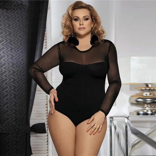 Body z długim rękawem przezroczyste - Czarny XL ze sklepu Intimica.pl w kategorii Body damskie - zdjęcie 179587389
