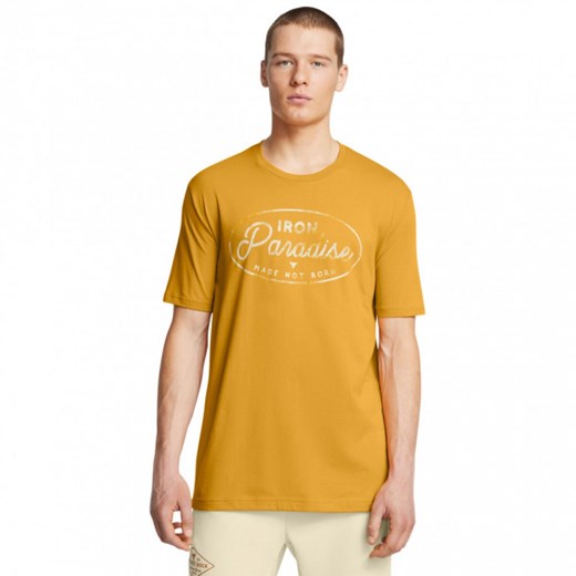 Męski t-shirt z nadrukiem Under Armour Project Rock Made Not Born Short Sleeve - żółty ze sklepu Sportstylestory.com w kategorii T-shirty męskie - zdjęcie 179596459