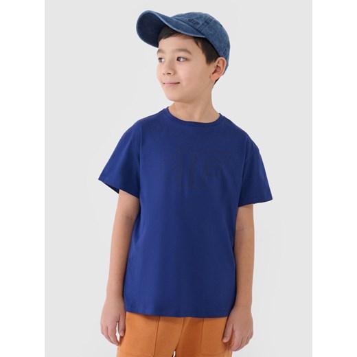 Chłopięcy t-shirt oversize z nadrukiem 4F 4FJWSS25TTSHM2325 - niebieski ze sklepu Sportstylestory.com w kategorii T-shirty chłopięce - zdjęcie 179596517
