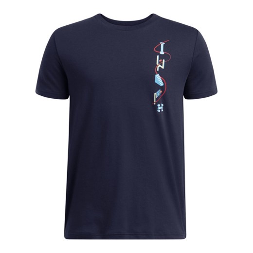 Chłopięcy t-shirt z nadrukiem Under Armour UA B Portal Logo SS - granatowy ze sklepu Sportstylestory.com w kategorii T-shirty chłopięce - zdjęcie 179596686
