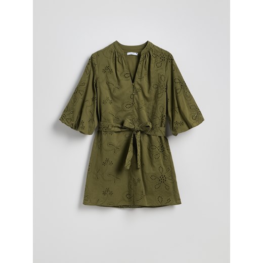 Reserved - Ażurowa sukienka mini - ciemnozielony Reserved XS Reserved