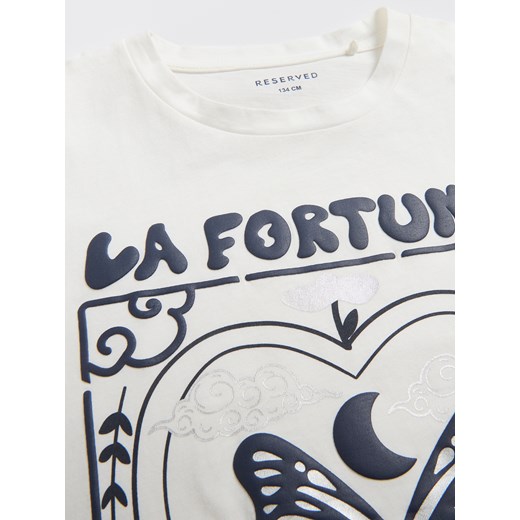 Reserved - T-shirt z wypukłym nadrukiem - złamana biel Reserved 134 (8 lat) Reserved