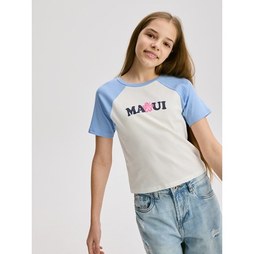 Reserved - Bawełniany t-shirt z aplikacją - jasnoniebieski Reserved 134 (8 lat) Reserved