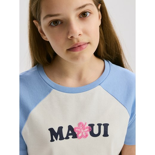 Reserved - Bawełniany t-shirt z aplikacją - jasnoniebieski Reserved 164 (13 lat) Reserved