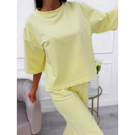 Żółty Komplet T-shirt Oversize + Spodnie Modnakiecka.pl 40 ModnaKiecka.pl