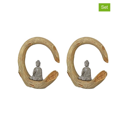 GILDE Figurki dekoracyjne (2 szt.) &quot;Buddha&quot; w kolorze jasnobrązowym - 21 x 22 x 6 cm ze sklepu Limango Polska w kategorii Dekoracje - zdjęcie 179606377