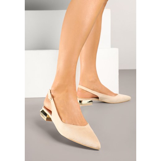 Beżowe Sandały Slingback Vices z Wkładką ze Skóry Naturalnej Galeresa ze sklepu renee.pl w kategorii Czółenka - zdjęcie 179608007