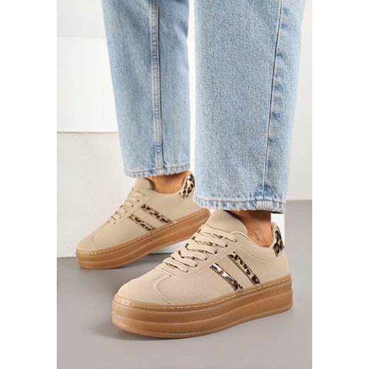 Ciemnobeżowe Sneakersy na Grubej Podeszwie z Ozdobnym Wzorem Felimala ze sklepu born2be.pl w kategorii Buty sportowe damskie - zdjęcie 179608509