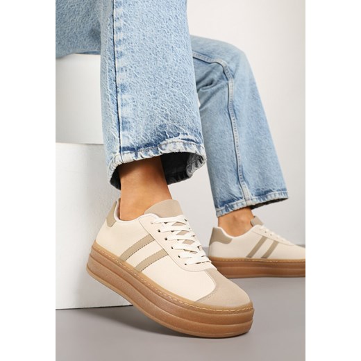 Beżowe Sneakersy na Grubej Podeszwie z Ozdobnym Wzorem Felimala ze sklepu born2be.pl w kategorii Buty sportowe damskie - zdjęcie 179608515