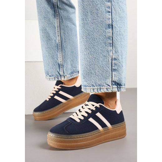 Granatowe Sneakersy na Grubej Podeszwie z Ozdobnym Wzorem Felimala ze sklepu born2be.pl w kategorii Buty sportowe damskie - zdjęcie 179608527