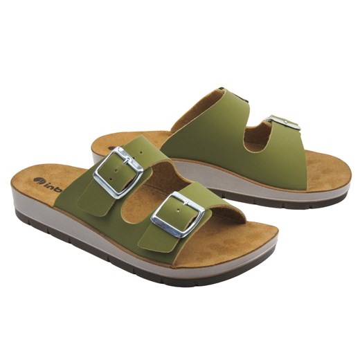 Klapki damskie z klamrami zielone INBLU CP-42 ze sklepu ulubioneobuwie w kategorii Klapki damskie - zdjęcie 179612749
