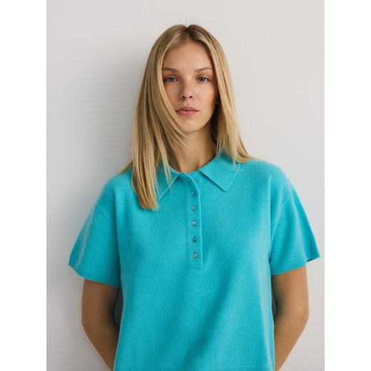 Reserved - Wełniana bluzka z kołnierzykiem - turkusowy Reserved M Reserved