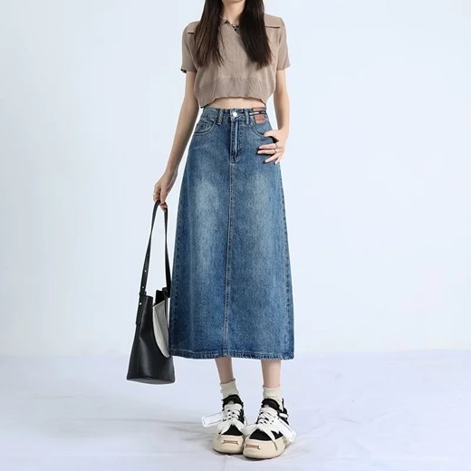 Retro spódnica z denimu midi - Niebieski S ze sklepu Intimica.pl w kategorii Spódnice - zdjęcie 179624885