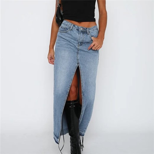 Spódnica maxi denim z rozcięciem - Niebieski S ze sklepu Intimica.pl w kategorii Spódnice - zdjęcie 179625956