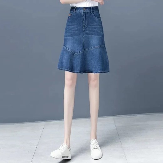 Spódnica midi denim - Niebieski S ze sklepu Intimica.pl w kategorii Spódnice - zdjęcie 179626026