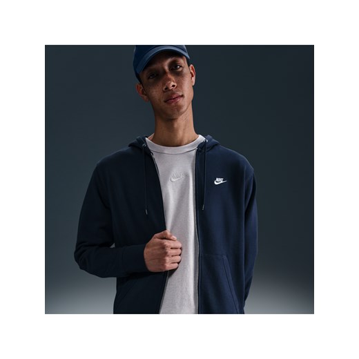 Męska rozpinana bluza dzianinowa z kapturem Nike Club - Niebieski ze sklepu Nike poland w kategorii Bluzy męskie - zdjęcie 179627679