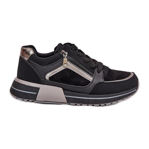 Buty Sportowe Damskie Z Suwakiem Na Platformie Czarne ze sklepu ButyModne.pl w kategorii Buty sportowe damskie - zdjęcie 179627986